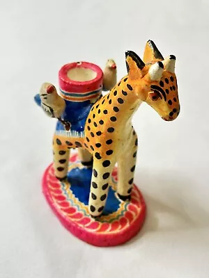 Mexican Folk Art Giraffe Candle Holder Birds Hand Painted Pottery 5.5  Castillo • $44.99