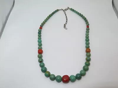 Jay King DTR 925 Sterling Silver Turquoise & Red Coral Graduated Bead Necklace • $59.99