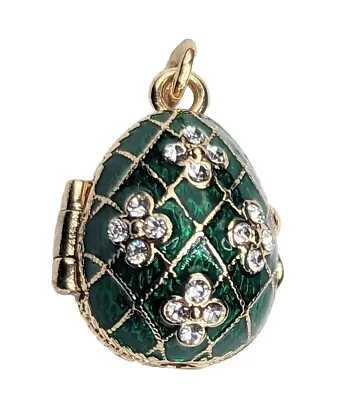 Green Enamel Rhinestone Egg Opening Box Locket Angel Cherub Charm Pendant *Read • $13.99