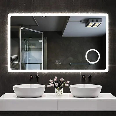 Bluetooth Bathroom Mirror LED Lights+Dimmable+Demister Anti-fog+Magnifying+Clock • £199.99