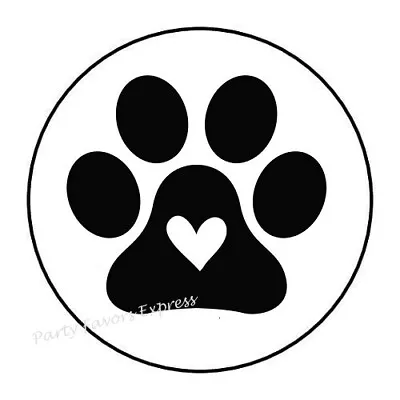 30 Black Paw Print With Heart Envelope Seals Labels Stickers Party Favors 1.5   • $1.95