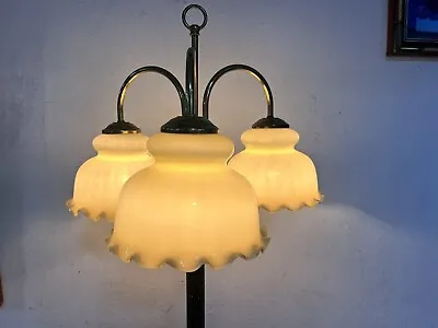 £171.01 • Buy Art Nouveau Brass Reading Lamp - 3 Pubby Floor Lamp Hallway Lamp Glass Bow Antique