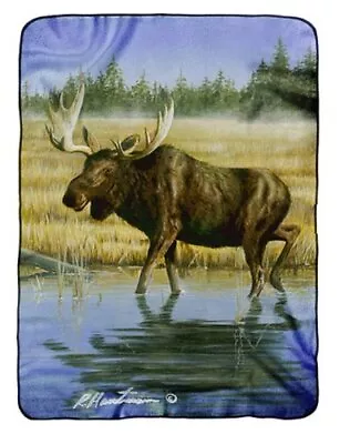 Robert Hautman Wading Moose Raschel Plush 60x80 Twin Size Throw/Blanket • $49.99