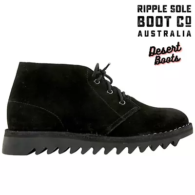 Ripple Sole Men's Harley Suede Leather Desert Boots Chukka Shoes Lace Up - Black • $169