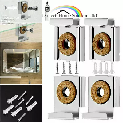 Hafele Frameless Bathroom Mirror Wall Hanging Fixing Kit - Chrome Mirror Clips • £6.69