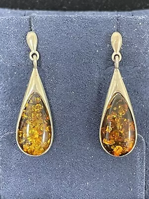 Vintage Sterling Silver Amber Dangle Earrings 925 • $24.99