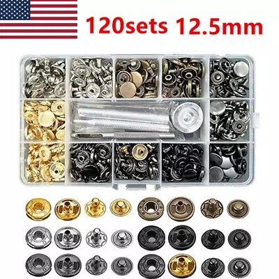 120 Sets Metal Buttons Snap Press Fasteners Studs Kit Tool 12.5mm 6 Colors • $16.73