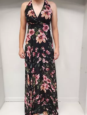 NWT $65 Meghan Los Angeles Sleeveless Long Flowy Maxi Dress S /M  BLACK Floral  • $31.99