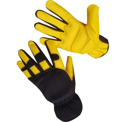 Leather Anti Vibration Gloves Padded Palm Mechanics Small Power Tools Gardening • £9.49