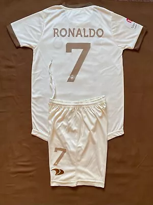 Al Nassr Fc Away Ronaldo #7 CR7 Jersey With Shorts White Uniform For Children • $24.99