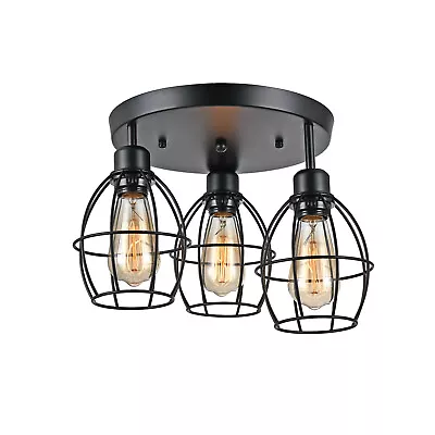 Ceiling Light Industrial Farmhouse Metal Caged Fixture 3-Light Bathroom Entry • $19.95