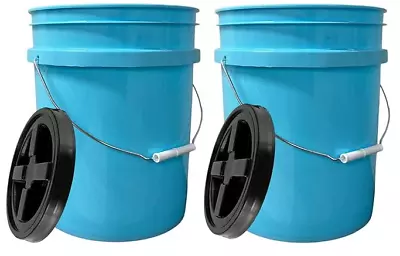 5 Gallon Food Grade Aqua Buckets With Screw On Lids  BPA Free Pails (Pack Of 2) • $45.77