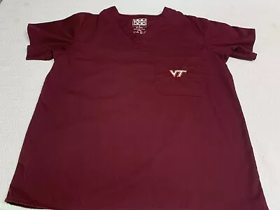 Virginia Tech Hokies Burgundy Medical Scrub Top Adult Size Small Embroidered VT • $12