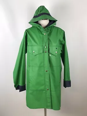 Lot One Boston Womens Large Green Snap Vinyl PVC Hood Raincoat Jacket & Hat Vtg • $60
