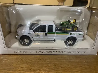 JOHN DEERE 1:25 Scale Die Cast Ford F-250/F-350 Series Truck & Riding Lawn Mower • $39