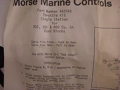 NEW Morse Controls  #A63745 FORD Throttle Kit Single Station  3-A-1 • $29.95