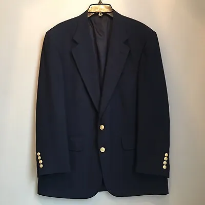 Lands End Blazer Gold Crested Buttons Men 42 R Navy Blue Poly Wool USA Made VTG • $44.88