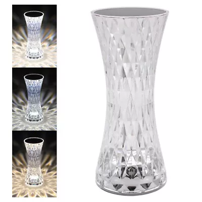 Crystal 3-Light LED Touch Lamp Night Light Diamond 3D Display Rechargeable • £10.95