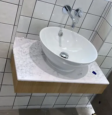 Bathroom Floating Cantilever Basin Shelf Slimline Stone Affect Worktop 450x675mm • £135