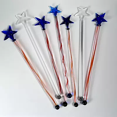 7 VTG Blue Clear Orange Star Blown Glass Cocktail Swizzle Stick Stir Bar • $18