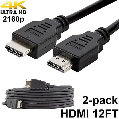 Pack Of 2 Digital High-Speed 1.4 HDMI Cables PVC 2160p Black Cord (12 Feet) • $7.35