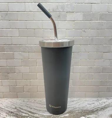 Vitamix 24 Oz Tumbler Stainless Steel Grey Double-Wall Insulated With Straw NEW • $15