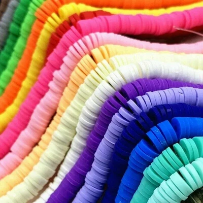 £2.72 • Buy 6x1mm Polymer Clay Beads Round Flat Heishi Disc Beads ~215pcs Neon Bright Pastel