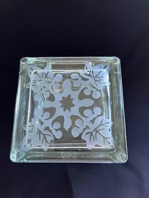 VTG HAWAIIAN QUILT  Etched Glass Block Vase Frank Oda Style Hawaii 4.5  SQ. • $40