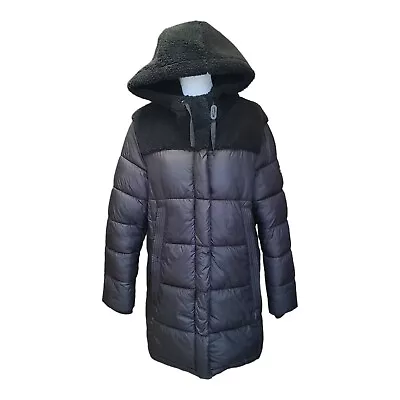 Koolaburra By UGG Women's Puffer Jacket Size Medium Sherpa Hooded Black Long • $49.99