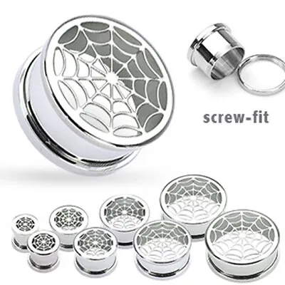 Spiderweb Tunnel Plug Ear Stretcher Earring Screw Fit Surgical Steel  • £4.25