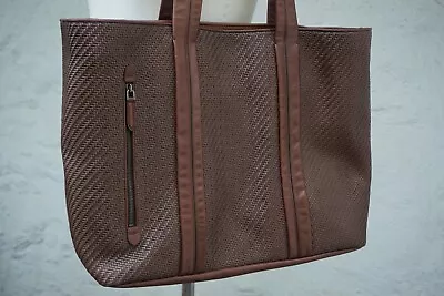 $995 • Buy NEW Ermenegildo Zegna Pelle Tessuta Weekend Travel Bag Brown Leather $5K