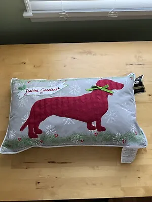 Dachshund Dog Christmas Holiday Pillow Snowflakes NWT • $18