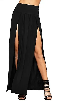 Women’s Long Maxi Double Split Skirt Jersey Black Small • $15