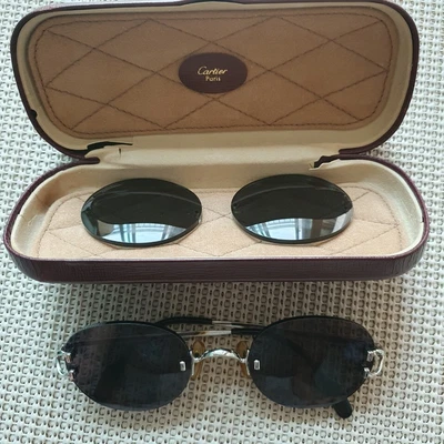 $550 • Buy Cartier Rimless Frame  C Decor Sunglasses MADE In FRANCE Platinum Finish  .10