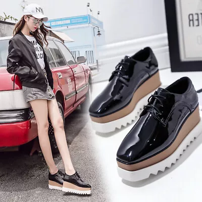 Fashion Creeper Women's Casual Lace Up Oxford Wedge High Heels Platform Shoes Sz • $85.25