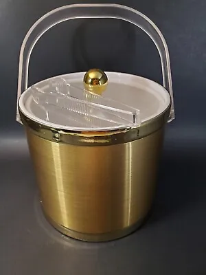 Vintage MCM Gold Ice Bucket Great COND 🧊 With Ice Cube Tongs Included • $18
