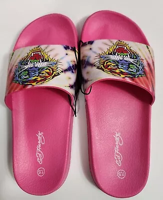 New ED HARDY Women's Size 7.5 Tiger ELECTRA-01L Slides Pink! • $14.99