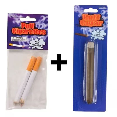 (1) CIGAR + (1) 2pk JOKE PUFF CIGARETTE - Fake Smoke Magic Trick Gag Prop COMBO • $9.95