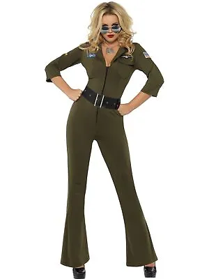 Top Gun Costume Jumpsuit 1980s 80s Military Ladies Pilot Aviator Woman Dress Up • $39