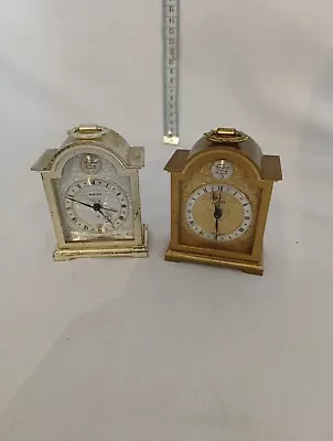 2 X Vintage Brass Swiza 8 Day Swiss . Desk Alarm Clock Working Well A23 • $15.79