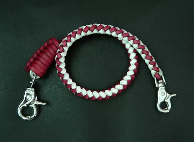 Handmade Wallet Chain - Biker Chain Genuine Leather Red - White 8 Mm - 18 Inch • $29