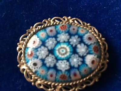 Millefiori Brooch Blue Glass With Multicoloured Millefiori Beads • £8.50