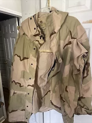 US Army Military Adult Desert Camo Parka Cold Weather Coat Mens XL (STAINS) • $34.95