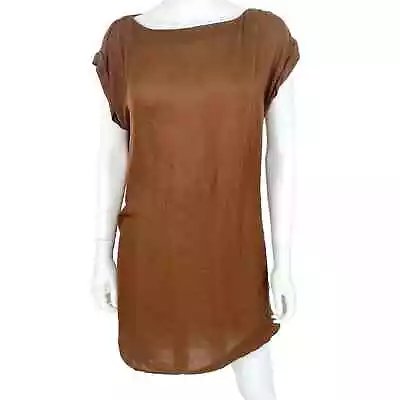 Zara Women’s Medium Brown Silk Round Neck Short Sleeve Mini Dress • $21