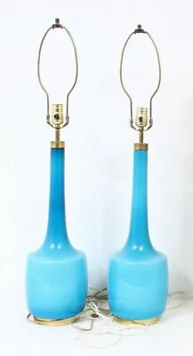 Genuine Pair Of Svend Aage Holm Sorensen Mid Century Turquoise Glass Table Lamps • $1999