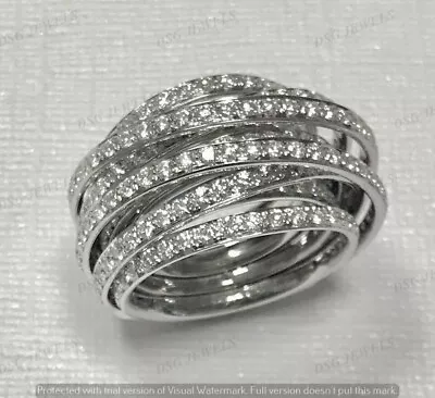 Real 925 Sterling Silver 3.00CT Moissanite Multi Row Cocktail Wedding Band Ring • $151.96