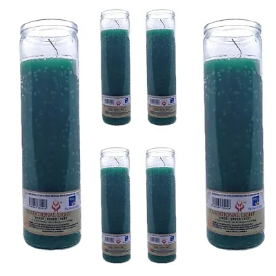6 Green Glass Candle 7 Day  Veladora Vela Verde Santeria Y Espiritual Ritual • £28.55