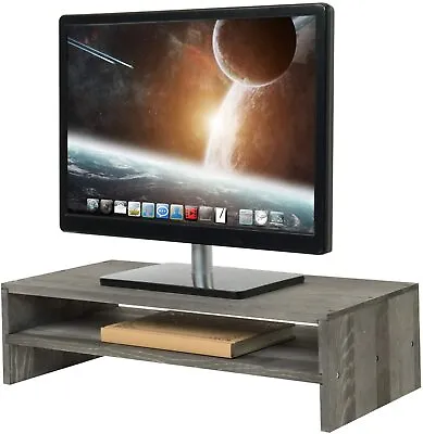 2-Tier Rustic Barnwood Style Office Computer Monitor Stand & Desktop Shelf • $44.99