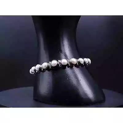 Vintage ACleoni Sterling Silver Cultured Pearl Infinity Bracelet • $186