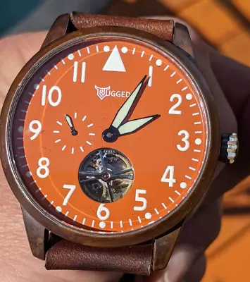 SOLID BRASS Automatic SeaGull Field Watch Pilot Flieger Flywheel Burnt Orange • $155